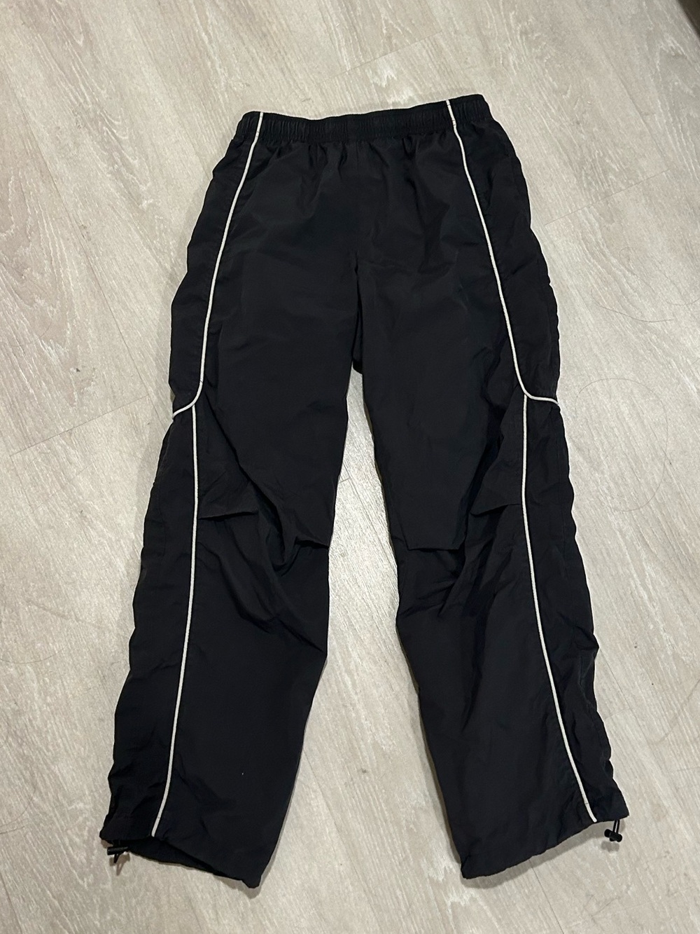 Urban Outfitters Black Windbreaker Track Pants with White Piping